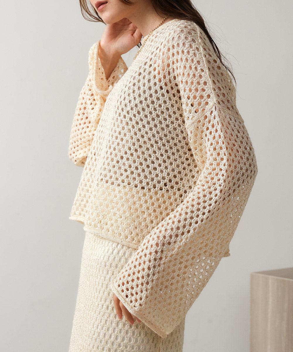 【セットアップ対応】スパンコールメッシュニット