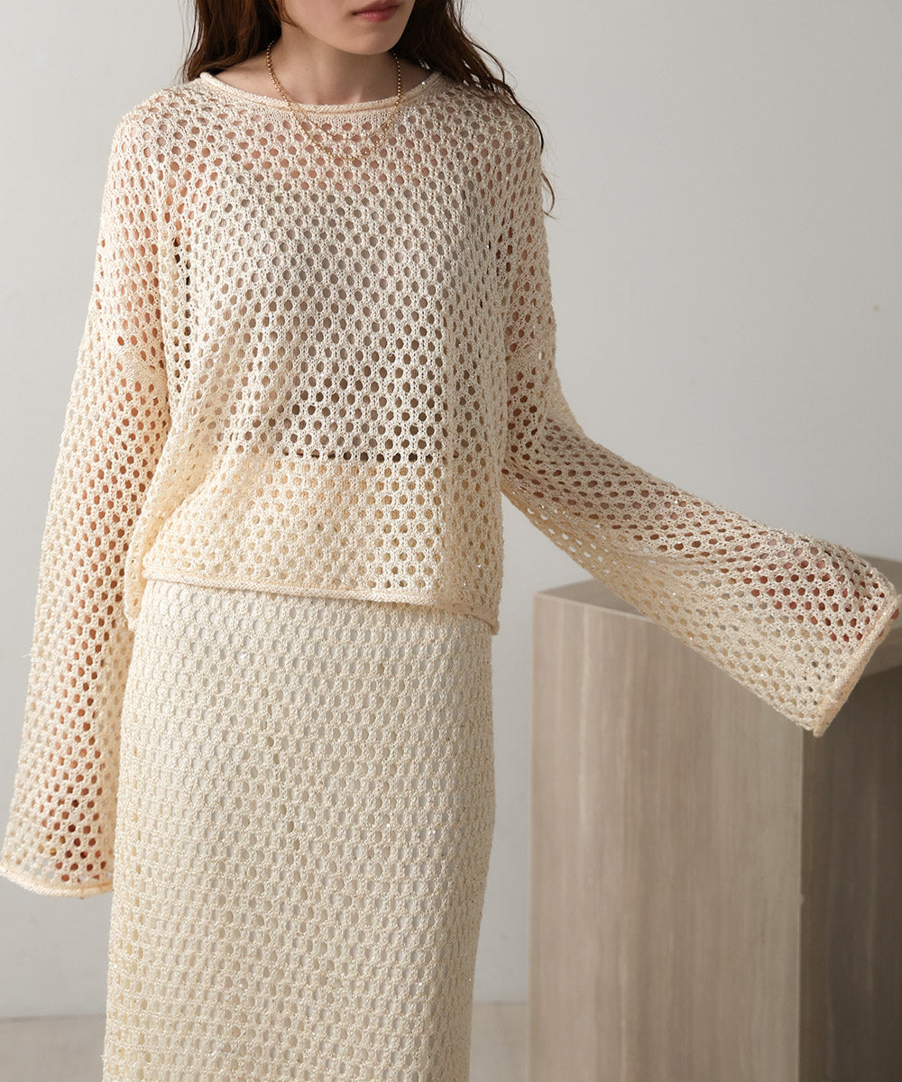 【セットアップ対応】スパンコールメッシュニット