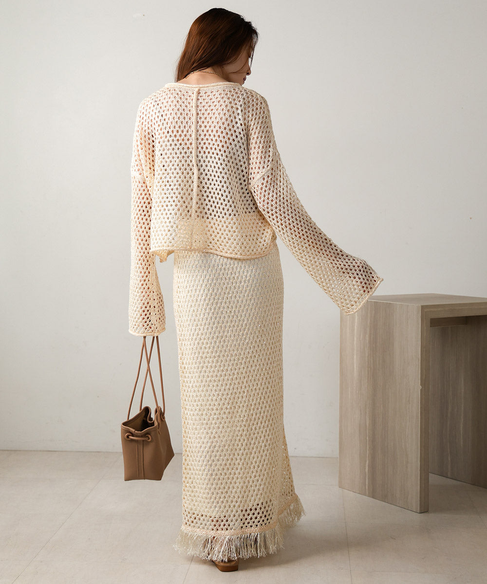 【セットアップ対応】スパンコールメッシュニット