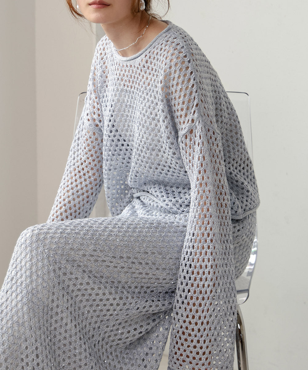 【セットアップ対応】スパンコールメッシュニット