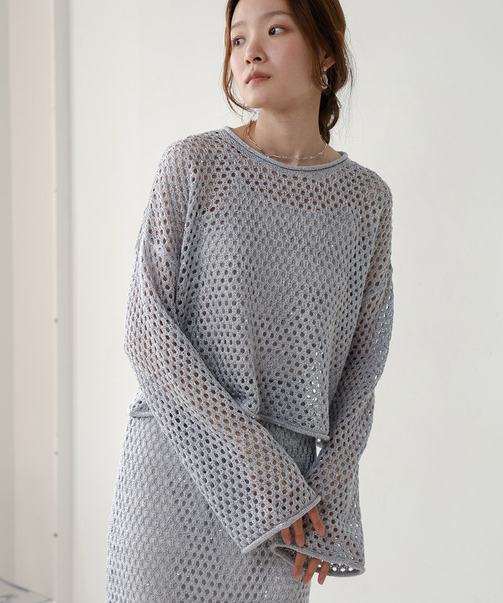 【セットアップ対応】スパンコールメッシュニット