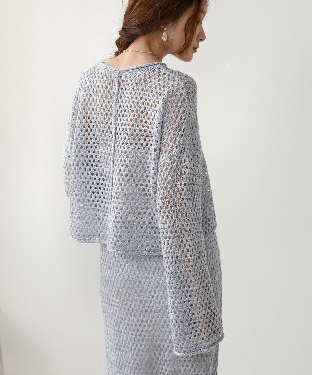 【セットアップ対応】スパンコールメッシュニット