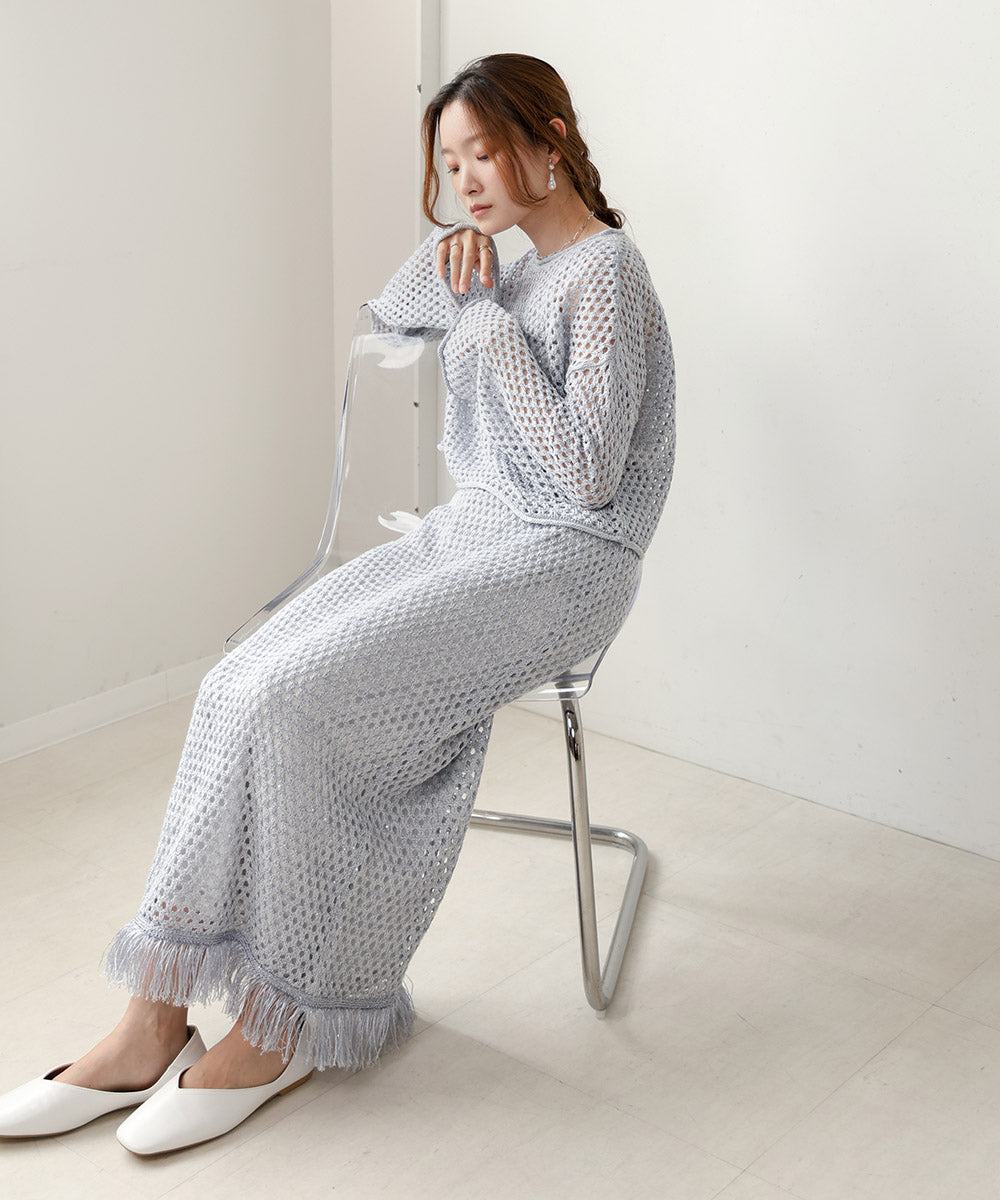 【セットアップ対応】スパンコールメッシュニット