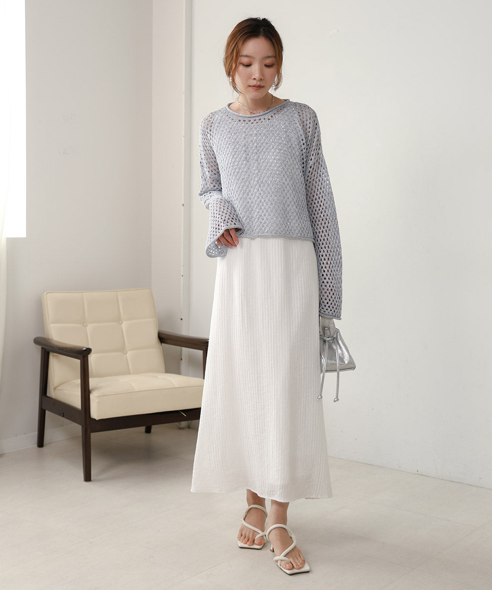 【セットアップ対応】スパンコールメッシュニット