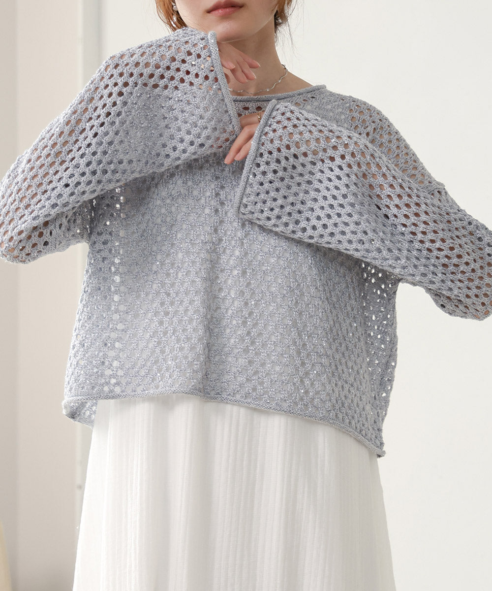 【セットアップ対応】スパンコールメッシュニット