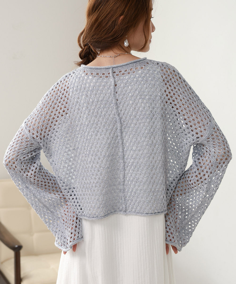 【セットアップ対応】スパンコールメッシュニット