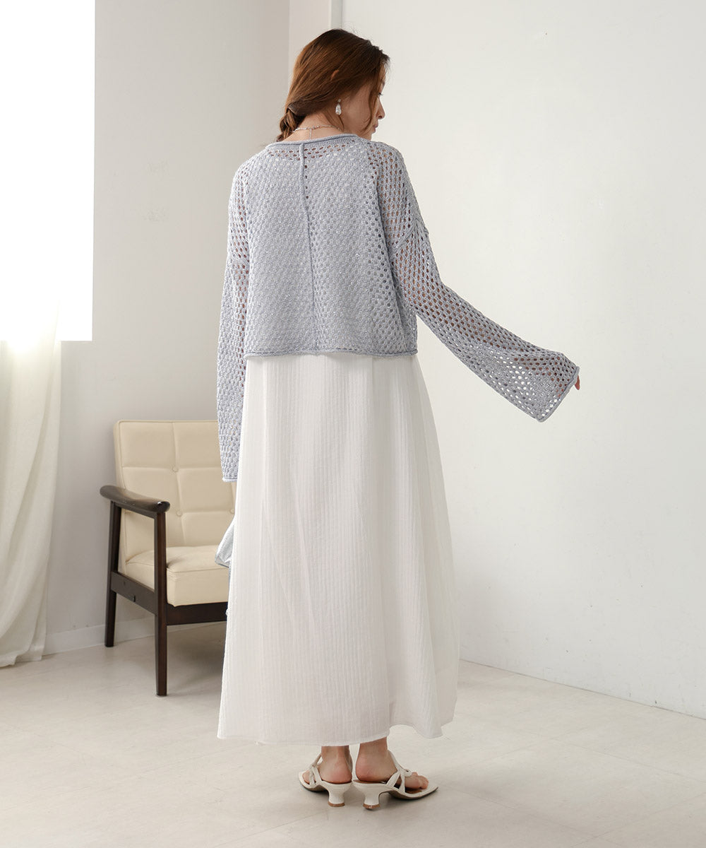 【セットアップ対応】スパンコールメッシュニット