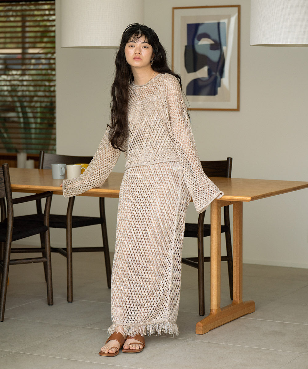 【セットアップ対応】スパンコールメッシュニット