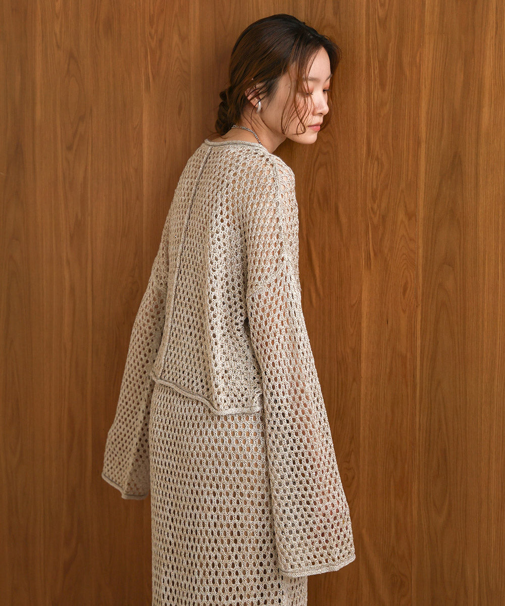 【セットアップ対応】スパンコールメッシュニット