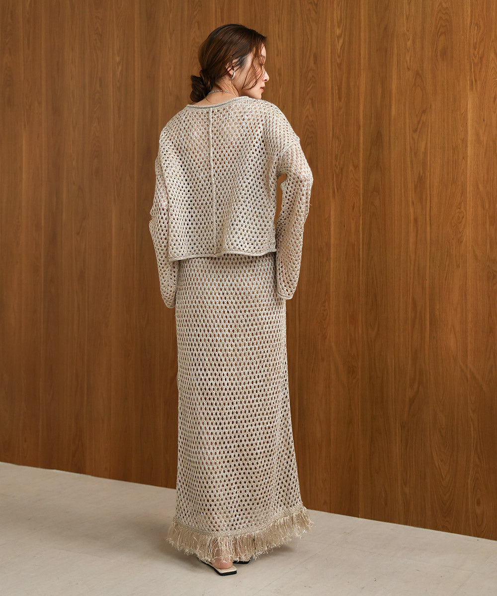 【セットアップ対応】スパンコールメッシュニット