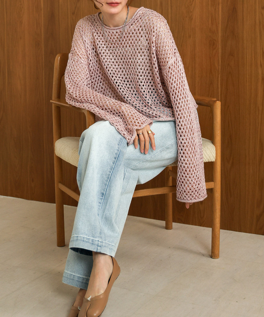 【セットアップ対応】スパンコールメッシュニット