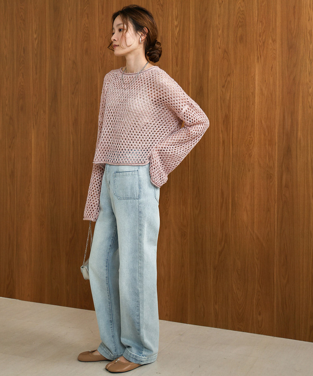 【セットアップ対応】スパンコールメッシュニット