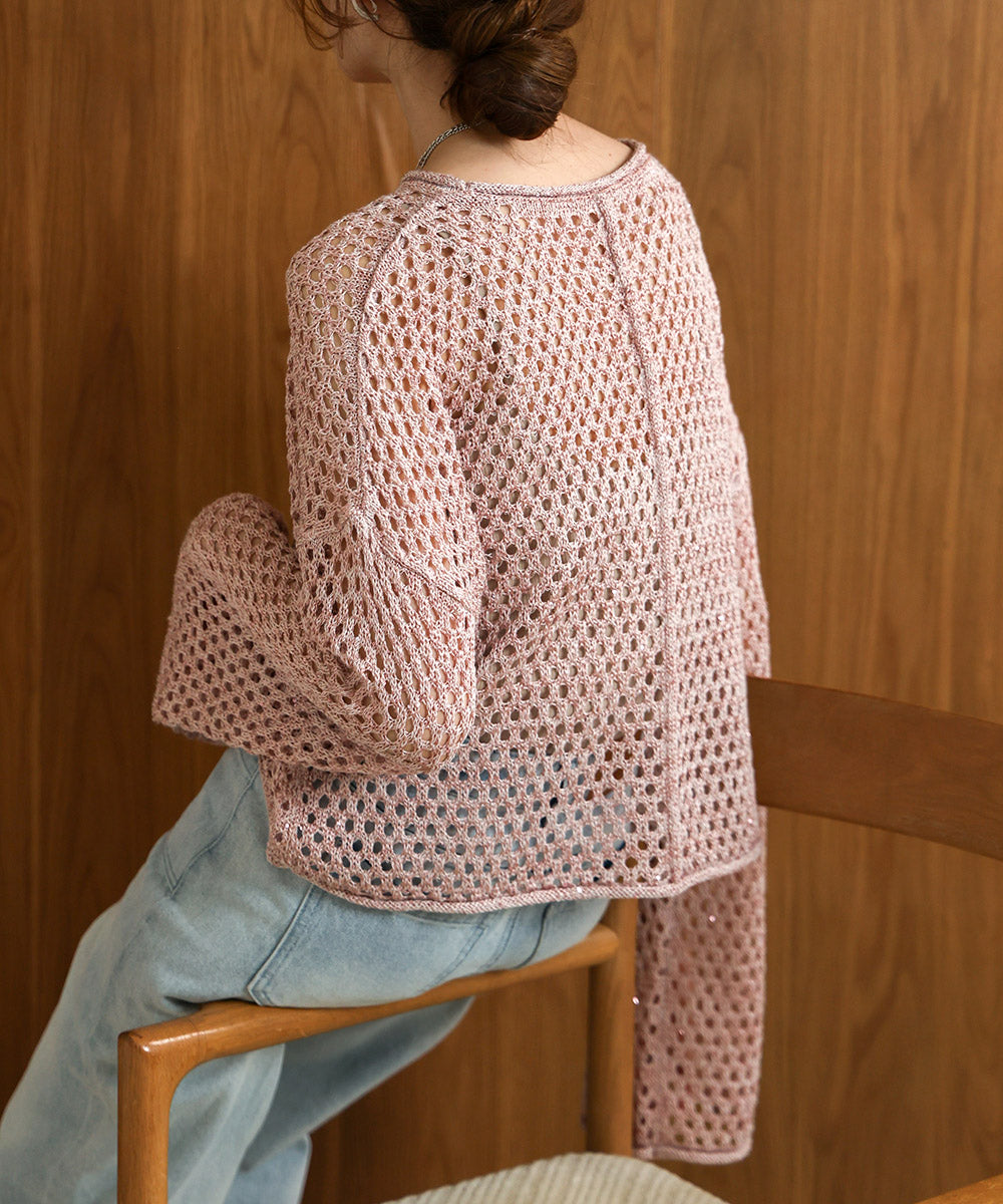 【セットアップ対応】スパンコールメッシュニット