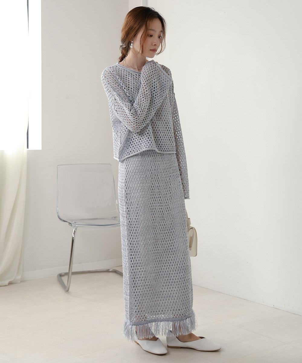 【セットアップ対応】スパンコールメッシュニット