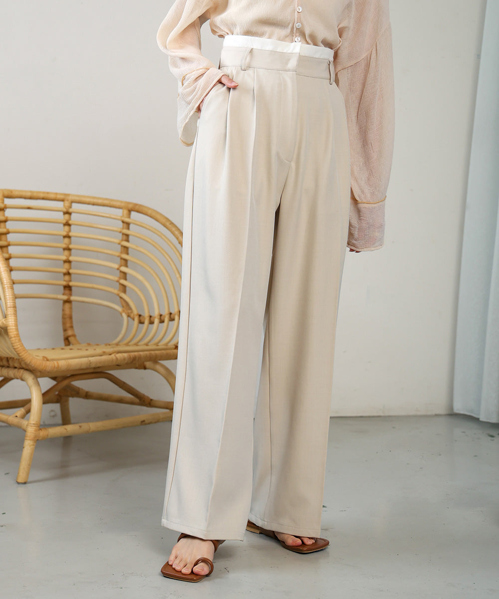 【S・M・L展開】ダブルウエストセンタープレススラックス