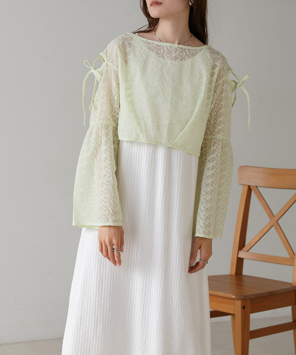 【低身長向けサイズあり】レースブラウス+アメスリワンピースSET