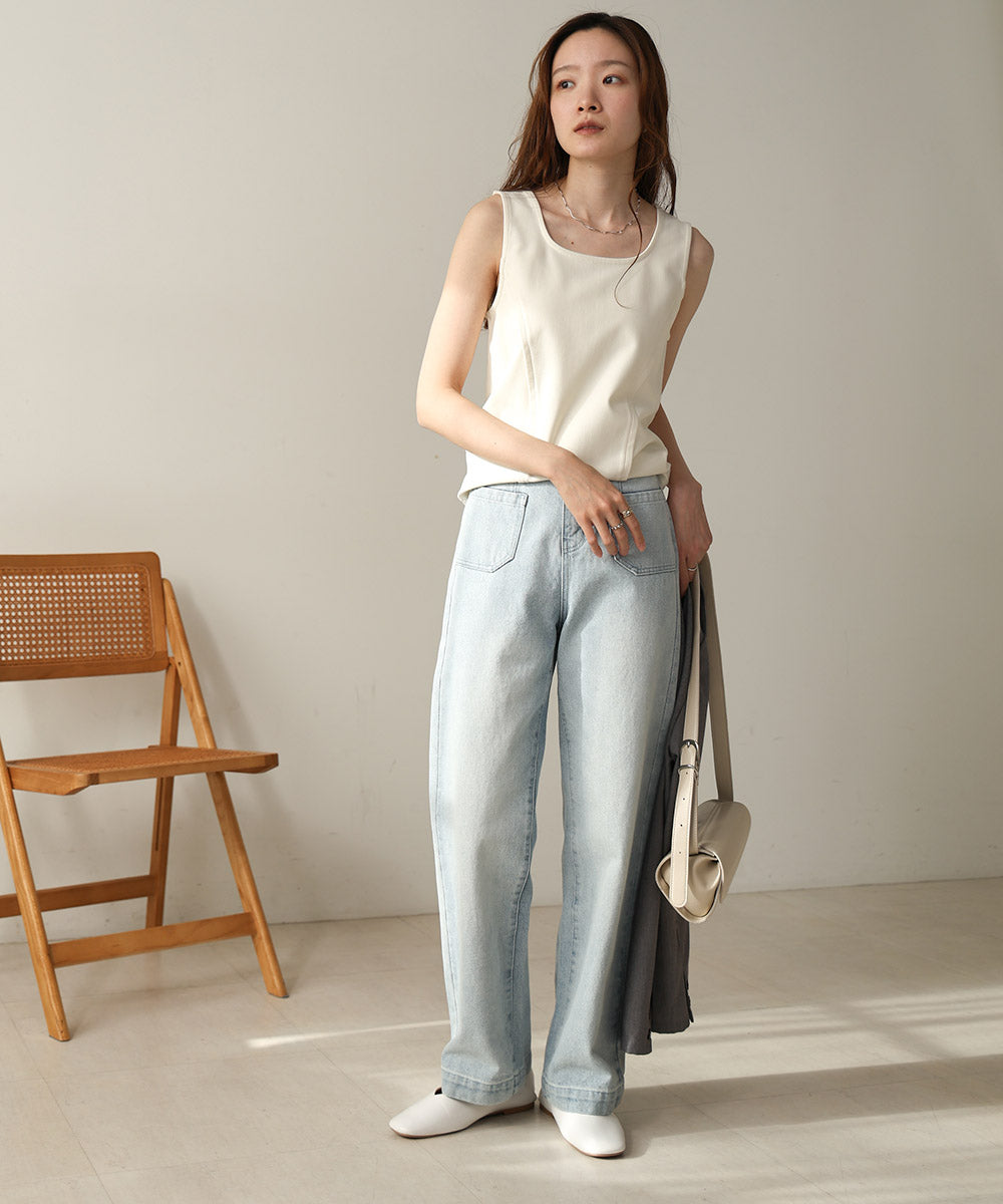 【S・M 展開】スクエアネックタックデザインタンクトップ