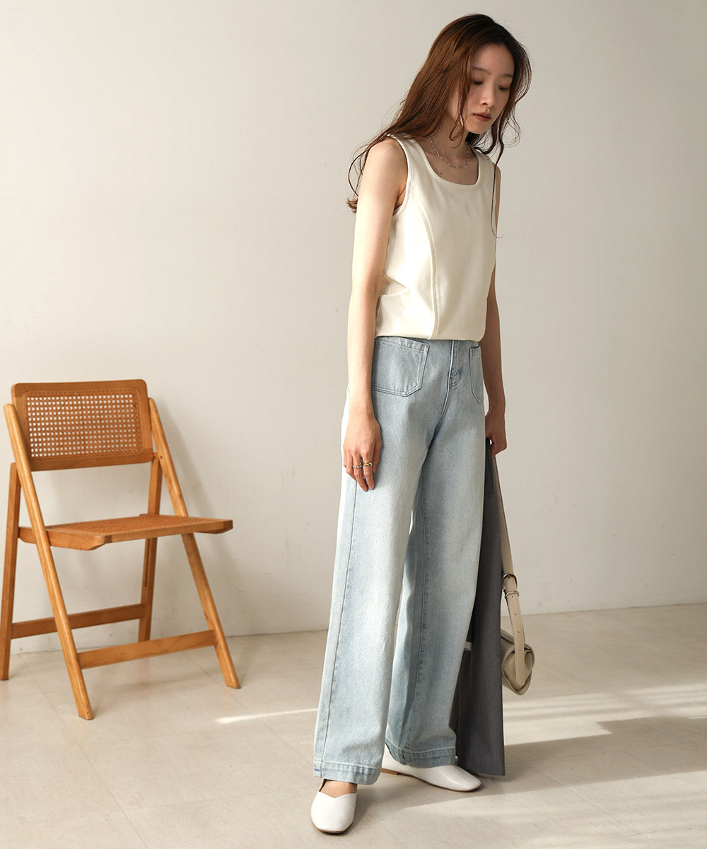 【S・M 展開】スクエアネックタックデザインタンクトップ