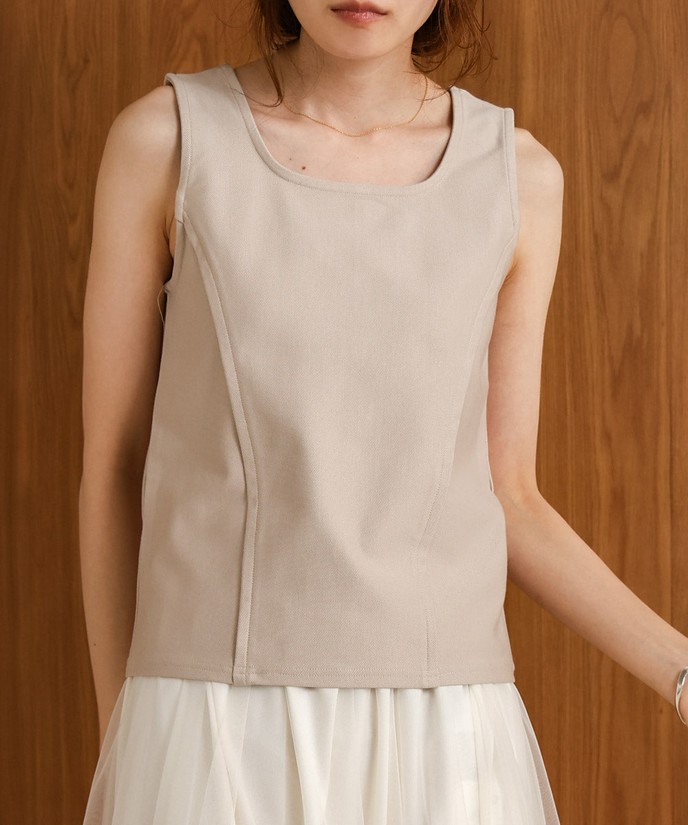 【S・M 展開】スクエアネックタックデザインタンクトップ