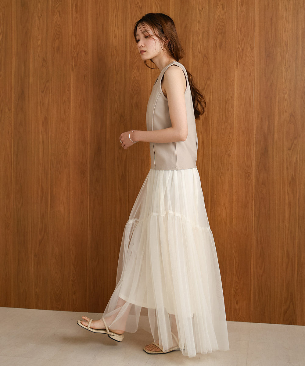 【S・M 展開】スクエアネックタックデザインタンクトップ