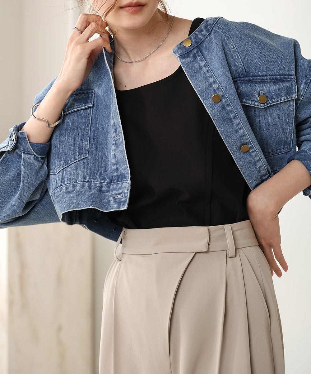 【S・M 展開】スクエアネックタックデザインタンクトップ