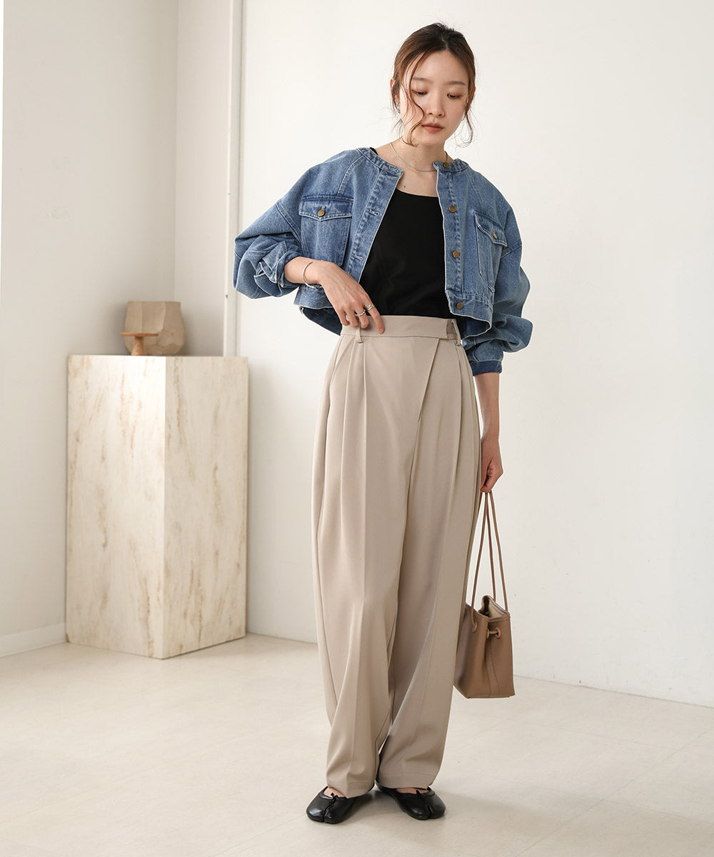 【S・M 展開】スクエアネックタックデザインタンクトップ