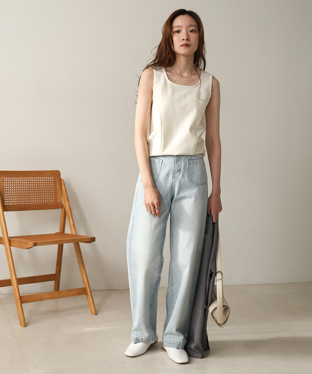 【S・M 展開】スクエアネックタックデザインタンクトップ