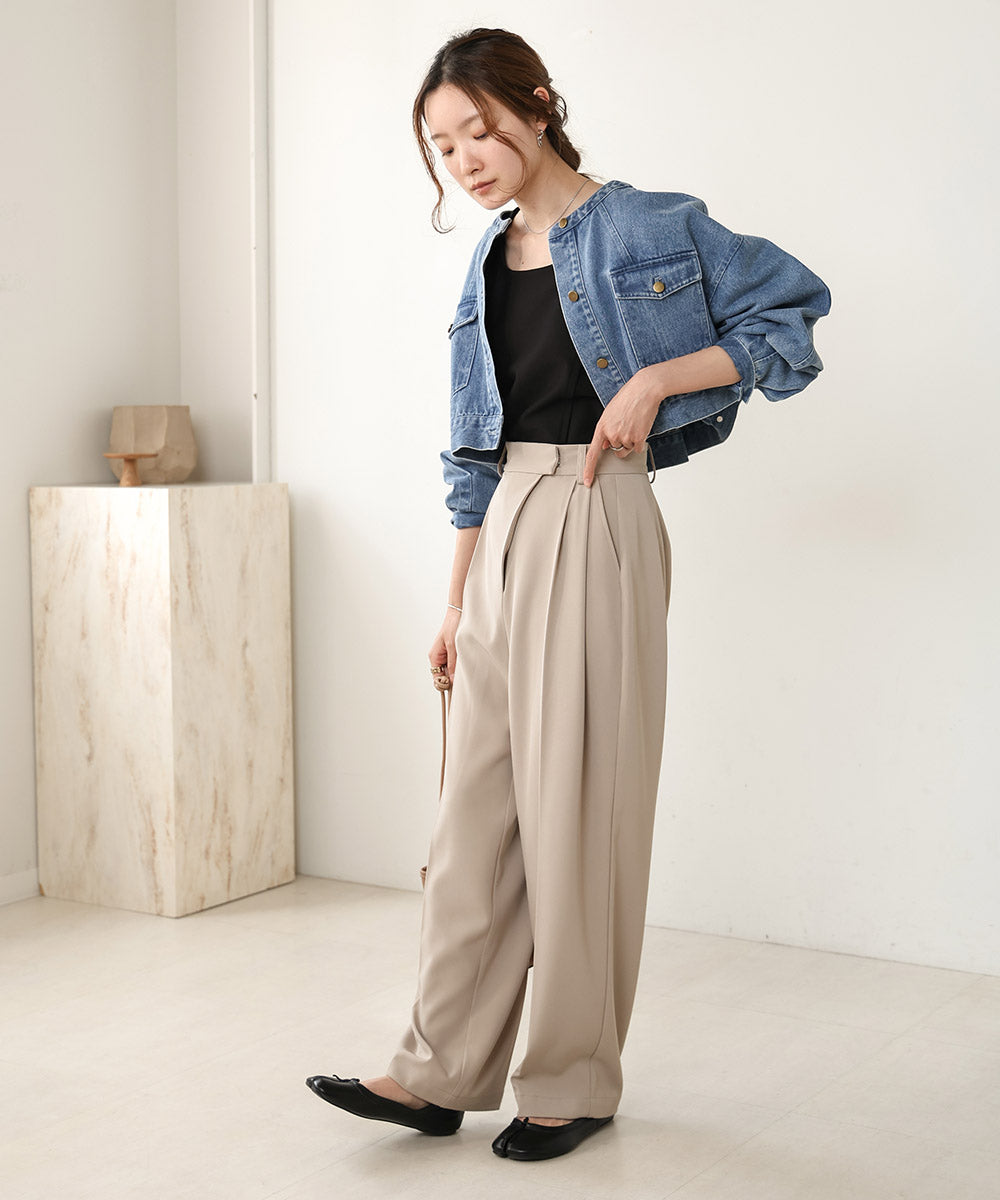 【S・M 展開】スクエアネックタックデザインタンクトップ