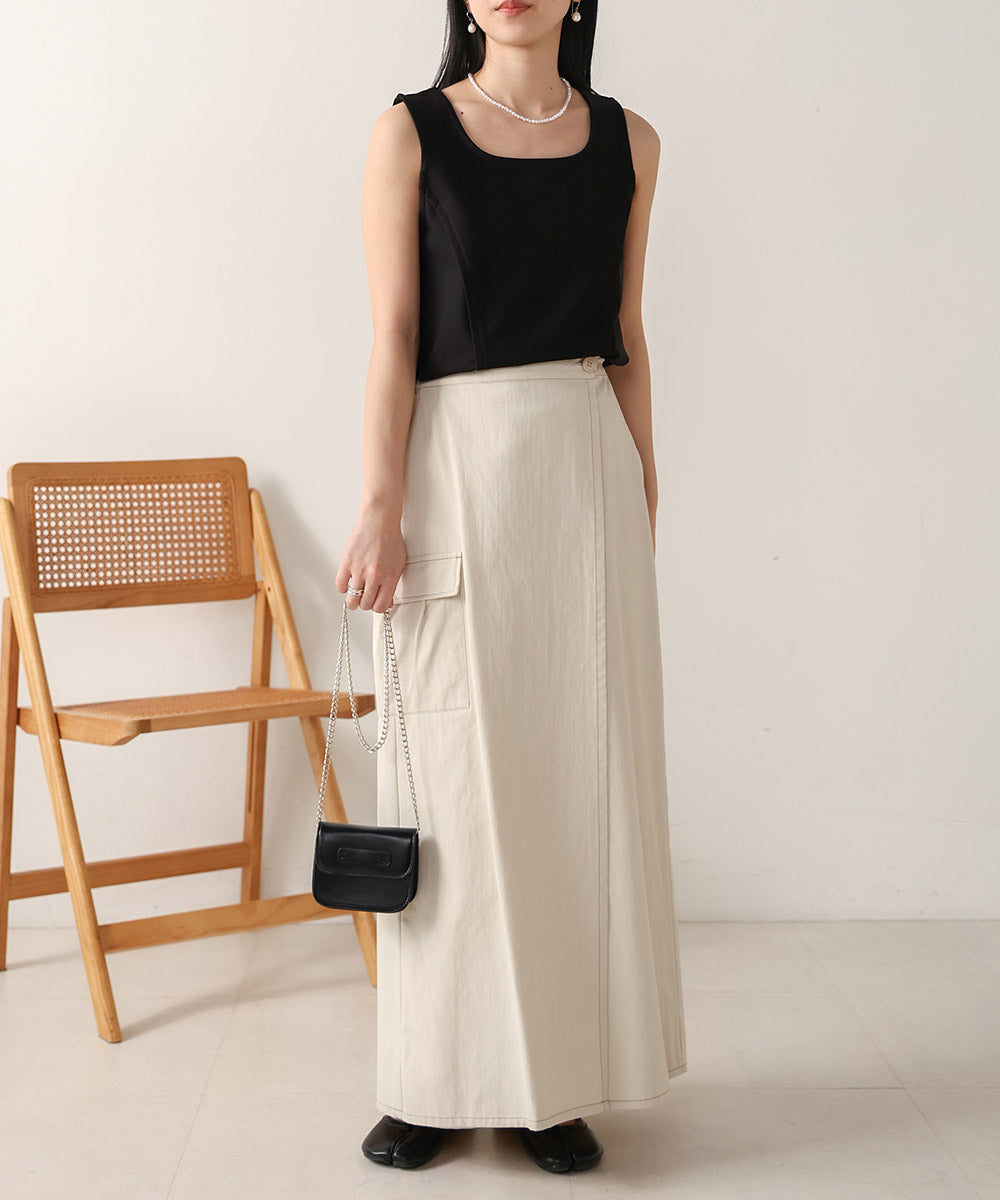 【S・M 展開】スクエアネックタックデザインタンクトップ