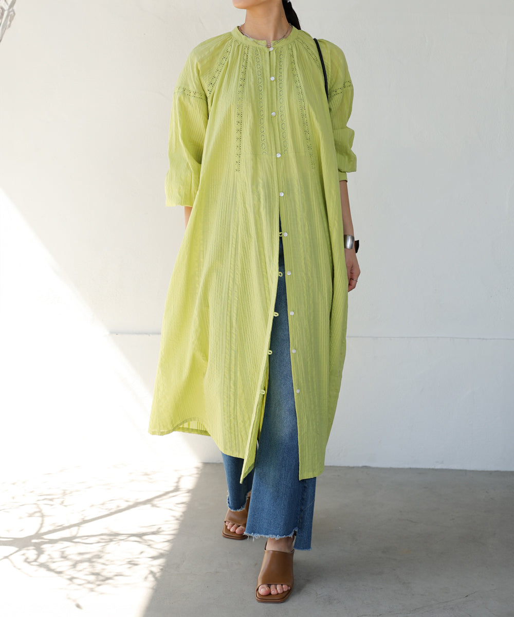 シアサッカーレース切替ワンピース