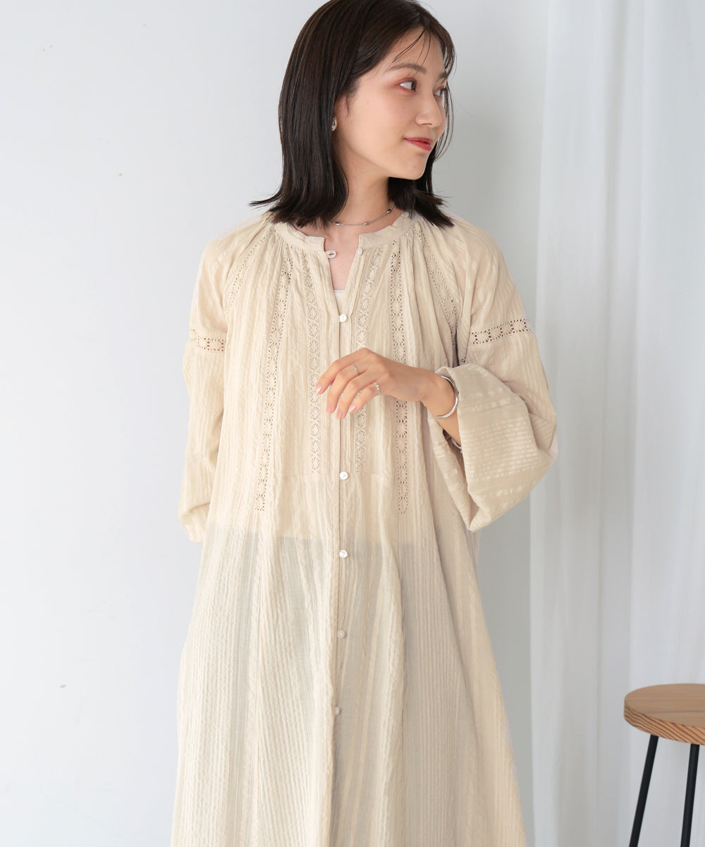 シアサッカーレース切替ワンピース