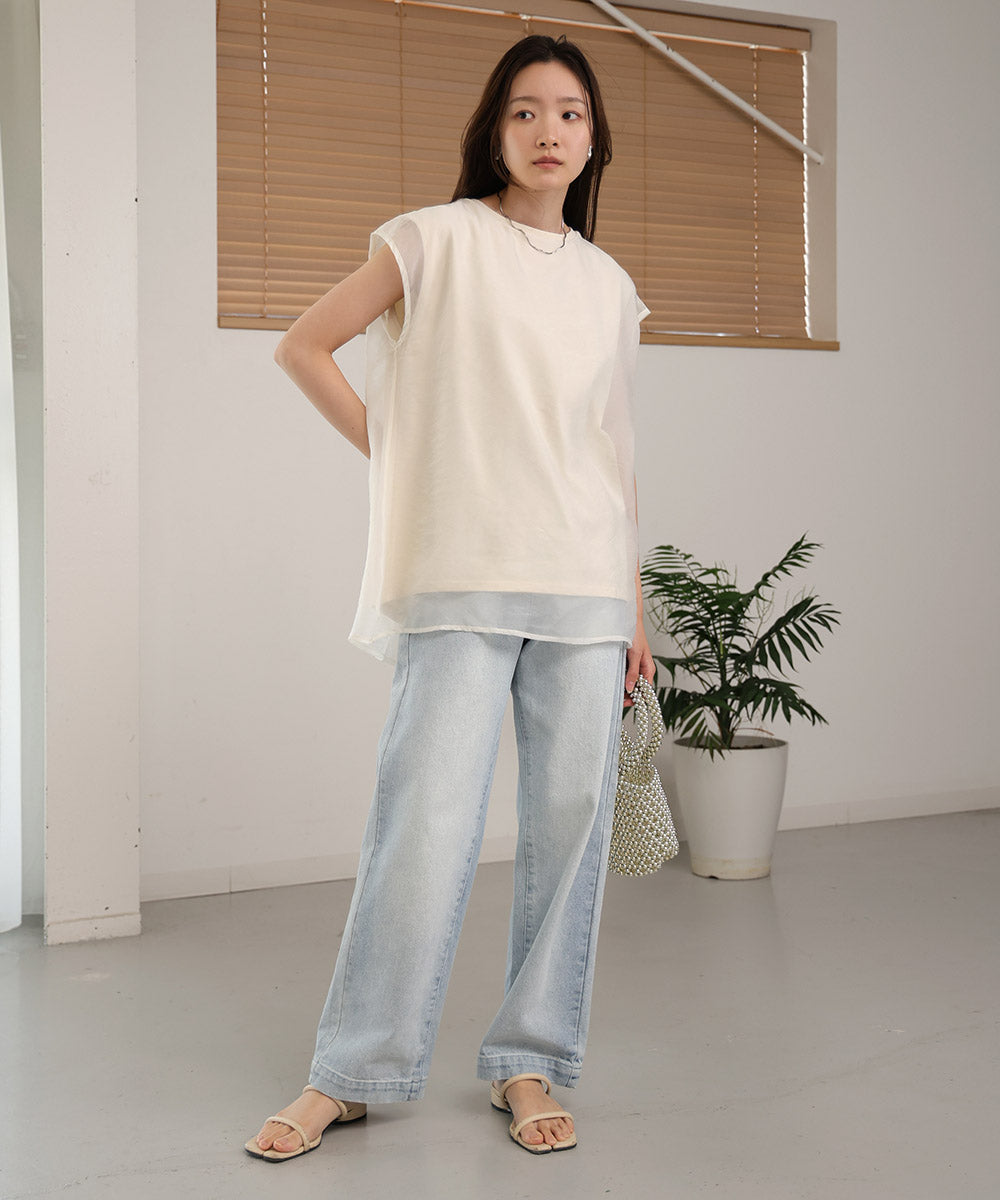 シアーレイヤードノースリーブトップス