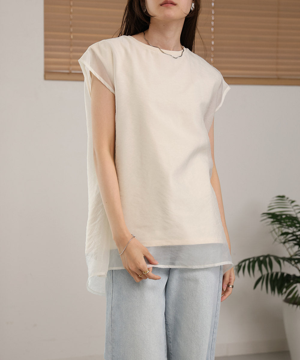 シアーレイヤードノースリーブトップス