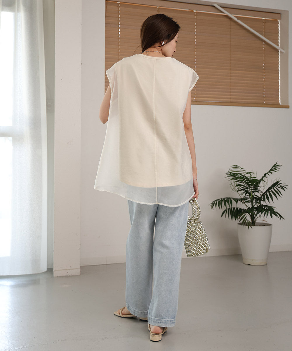 シアーレイヤードノースリーブトップス