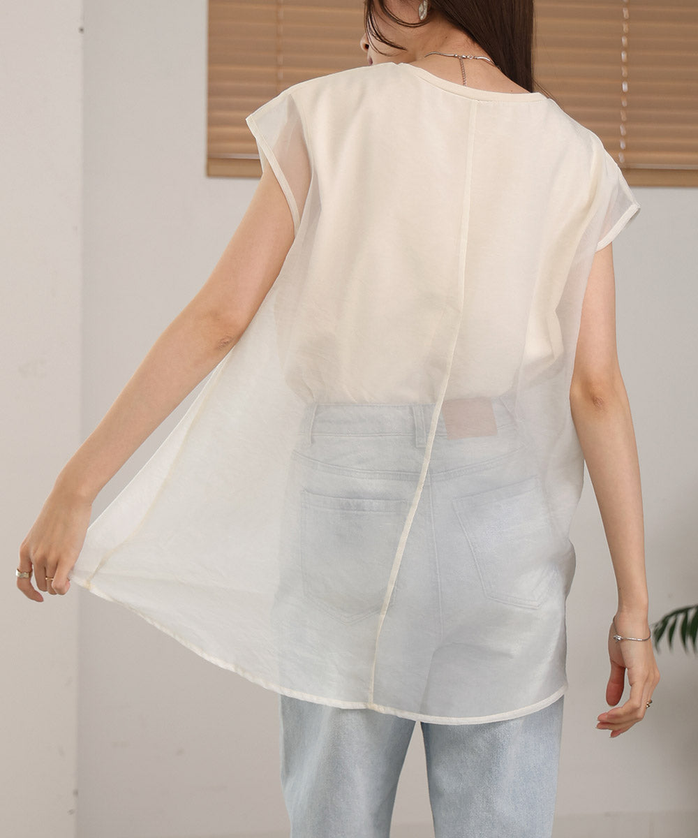 シアーレイヤードノースリーブトップス