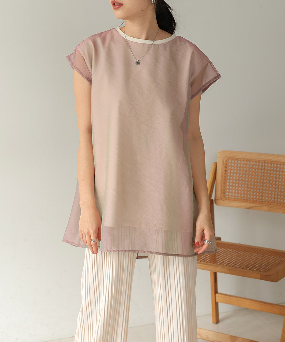 シアーレイヤードノースリーブトップス