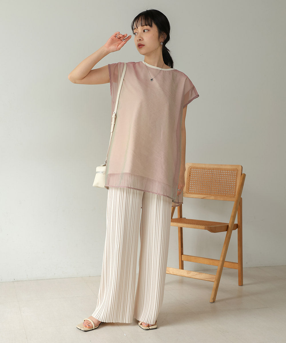 シアーレイヤードノースリーブトップス