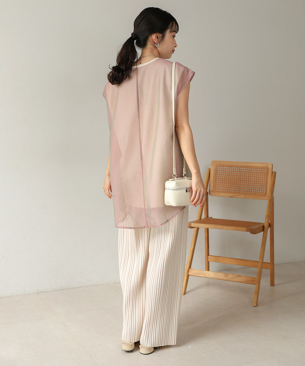 シアーレイヤードノースリーブトップス