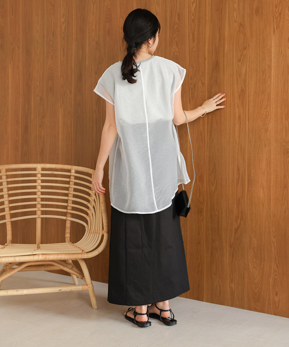 シアーレイヤードノースリーブトップス