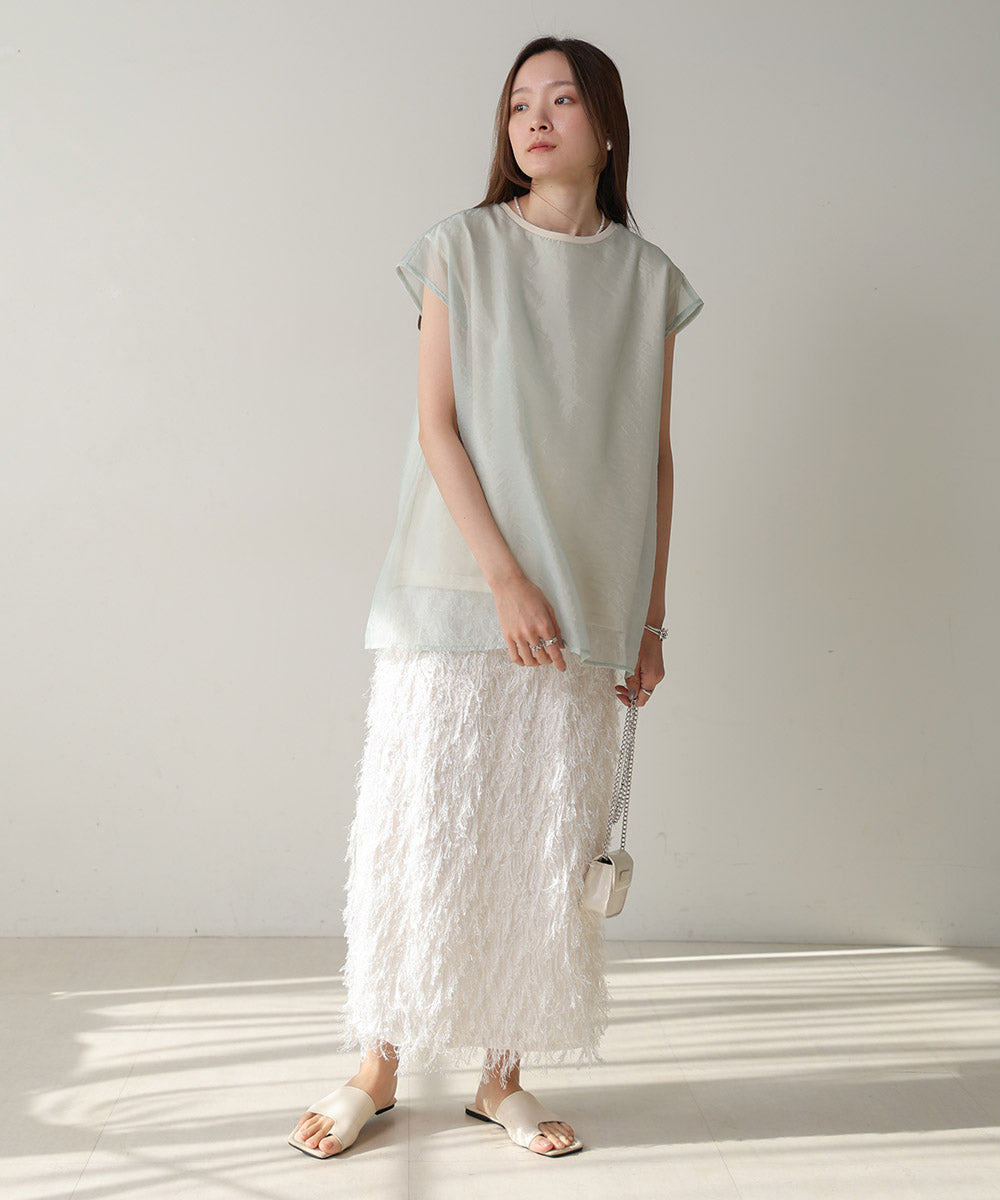 シアーレイヤードノースリーブトップス