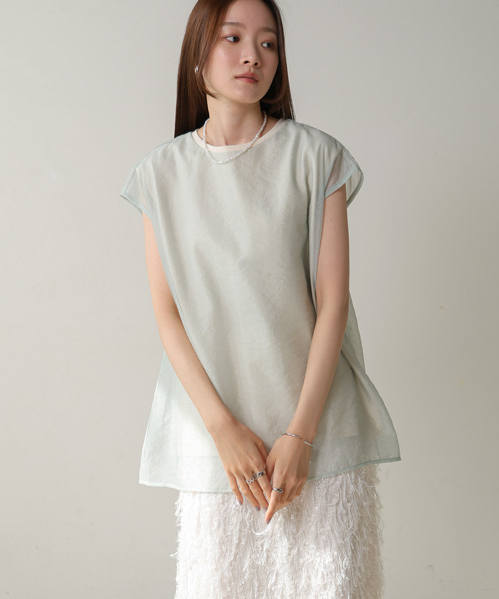 シアーレイヤードノースリーブトップス