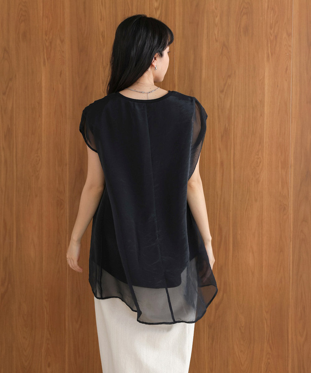 シアーレイヤードノースリーブトップス