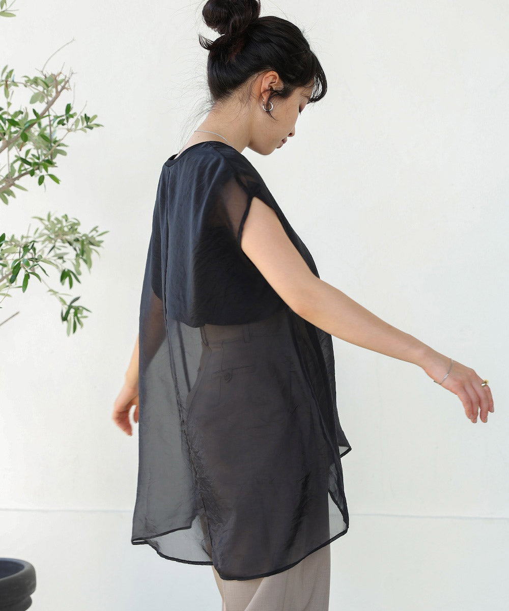 シアーレイヤードノースリーブトップス