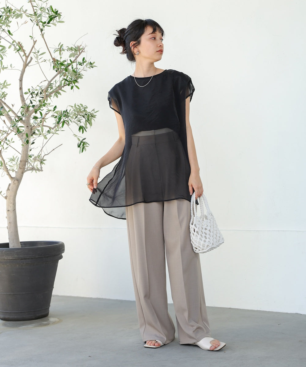 シアーレイヤードノースリーブトップス