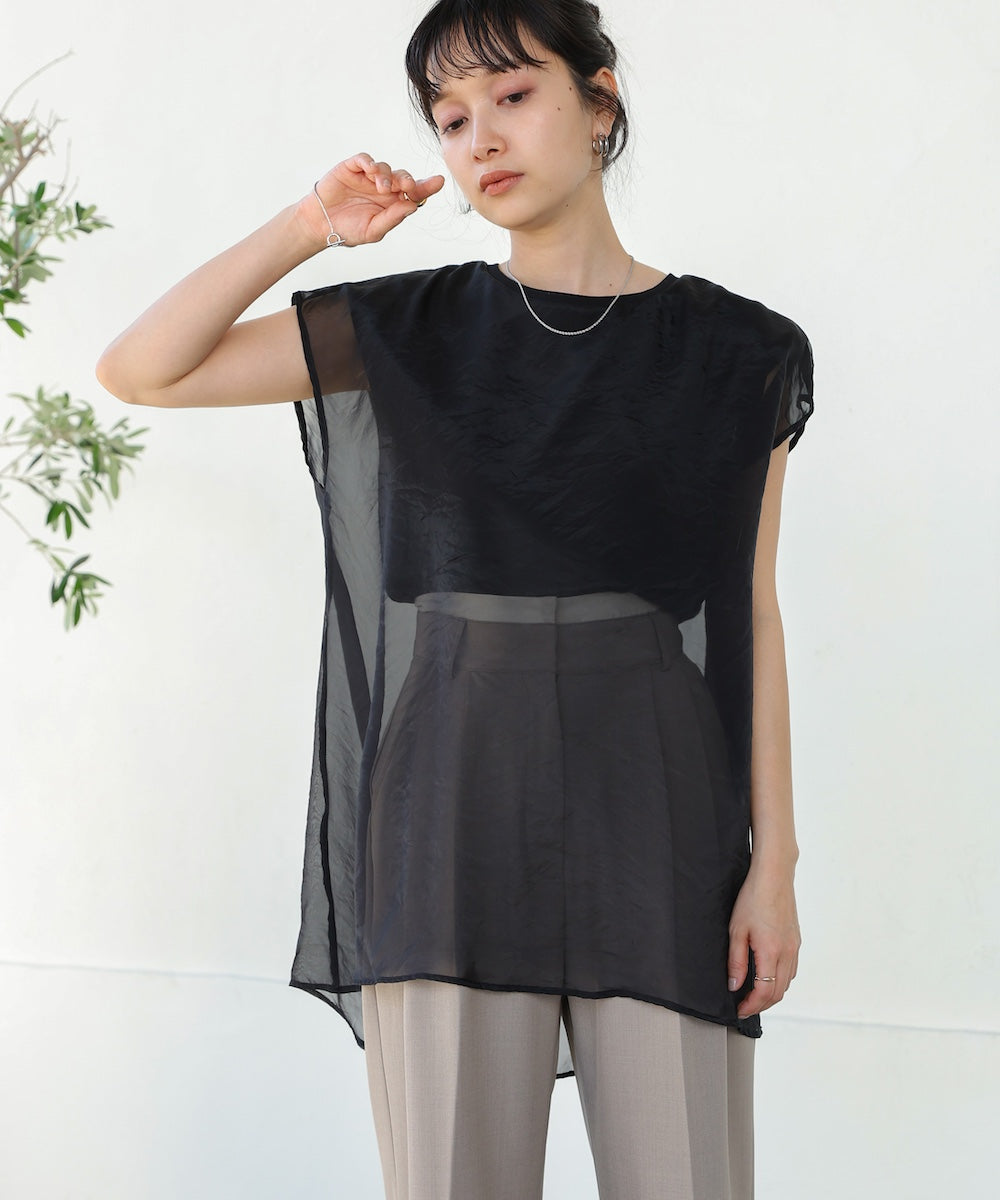 シアーレイヤードノースリーブトップス