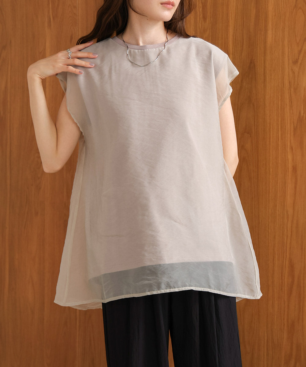 シアーレイヤードノースリーブトップス