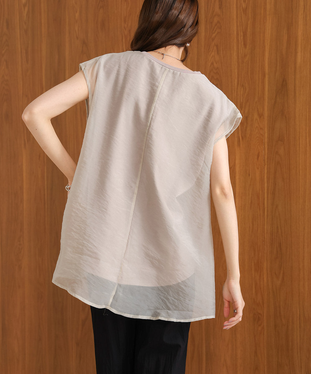 シアーレイヤードノースリーブトップス