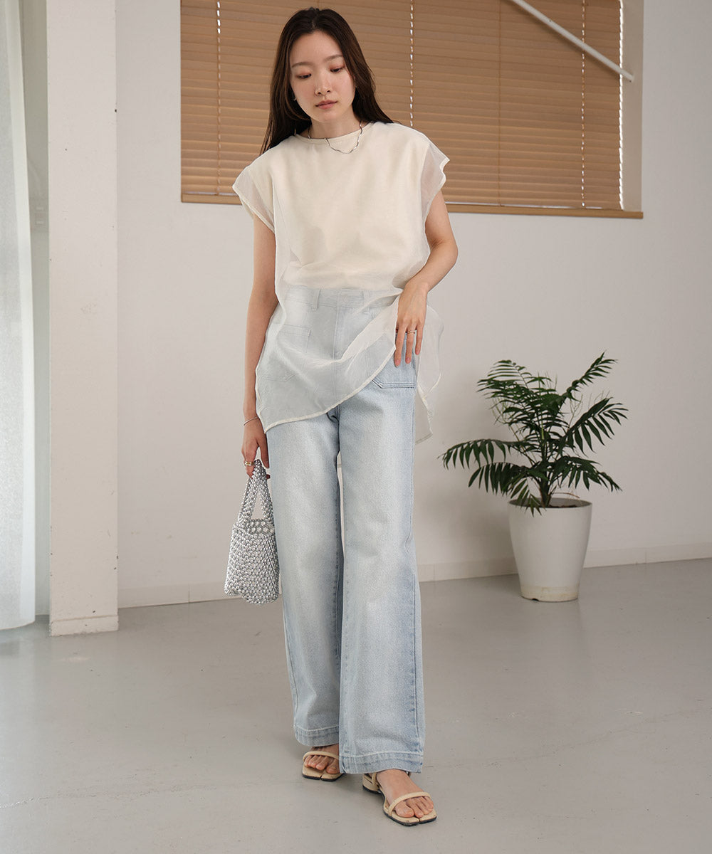 シアーレイヤードノースリーブトップス