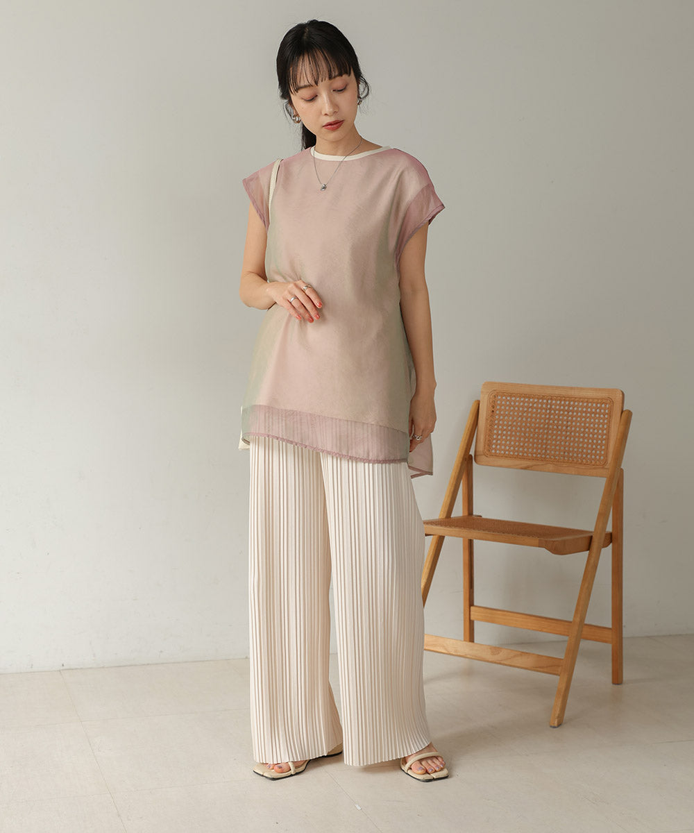 シアーレイヤードノースリーブトップス