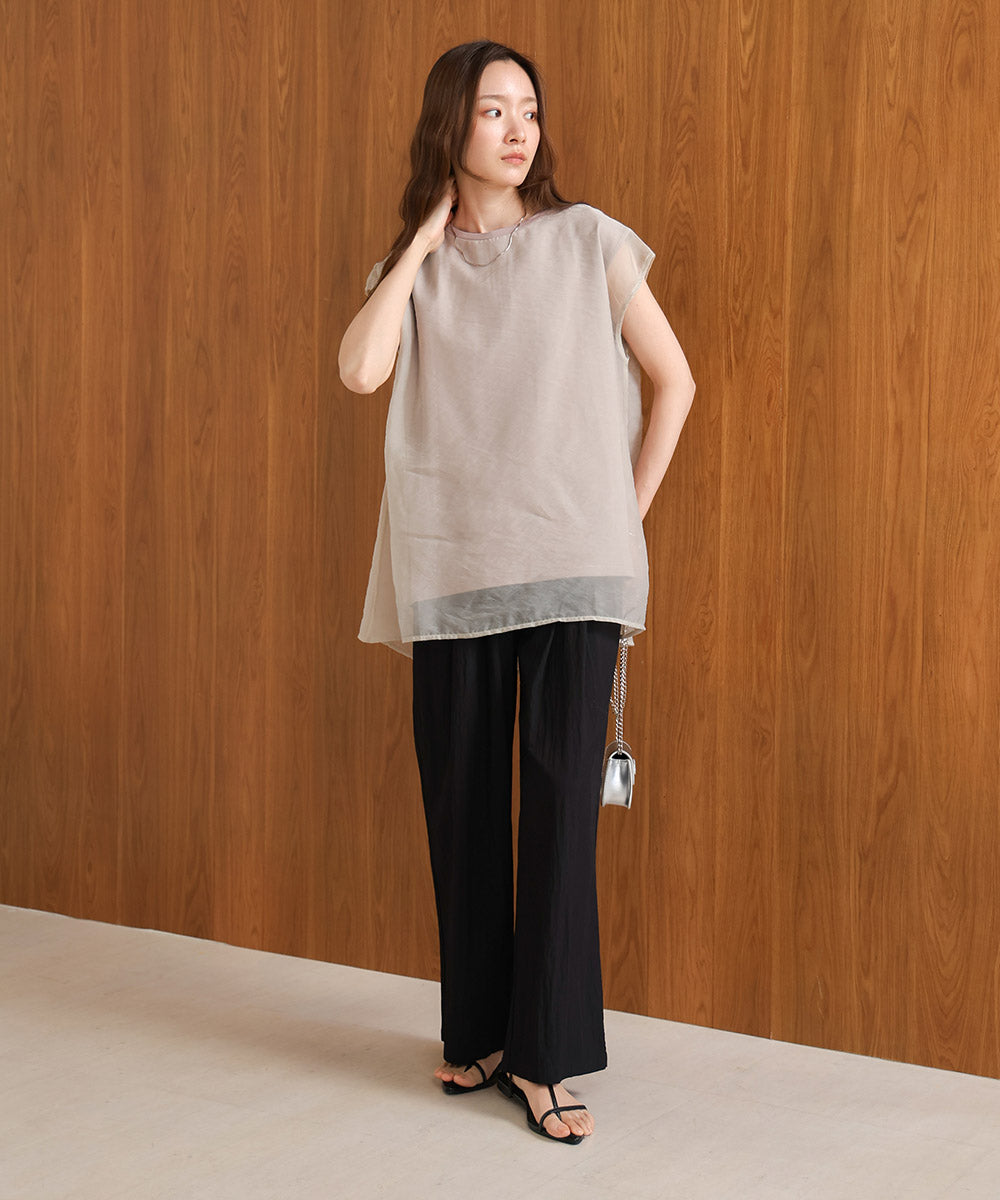 シアーレイヤードノースリーブトップス